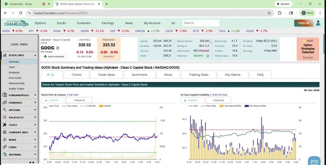 Market ChameleonのSummary画面で総出来高を確認するイメージ