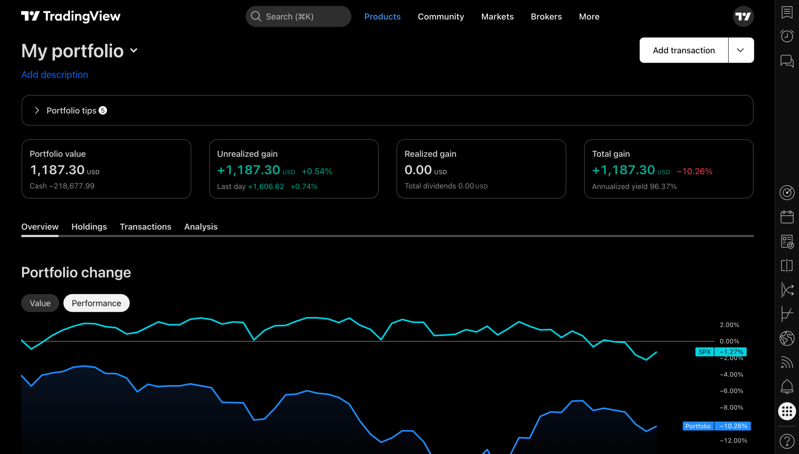 TradingViewポートフォリオ管理画面