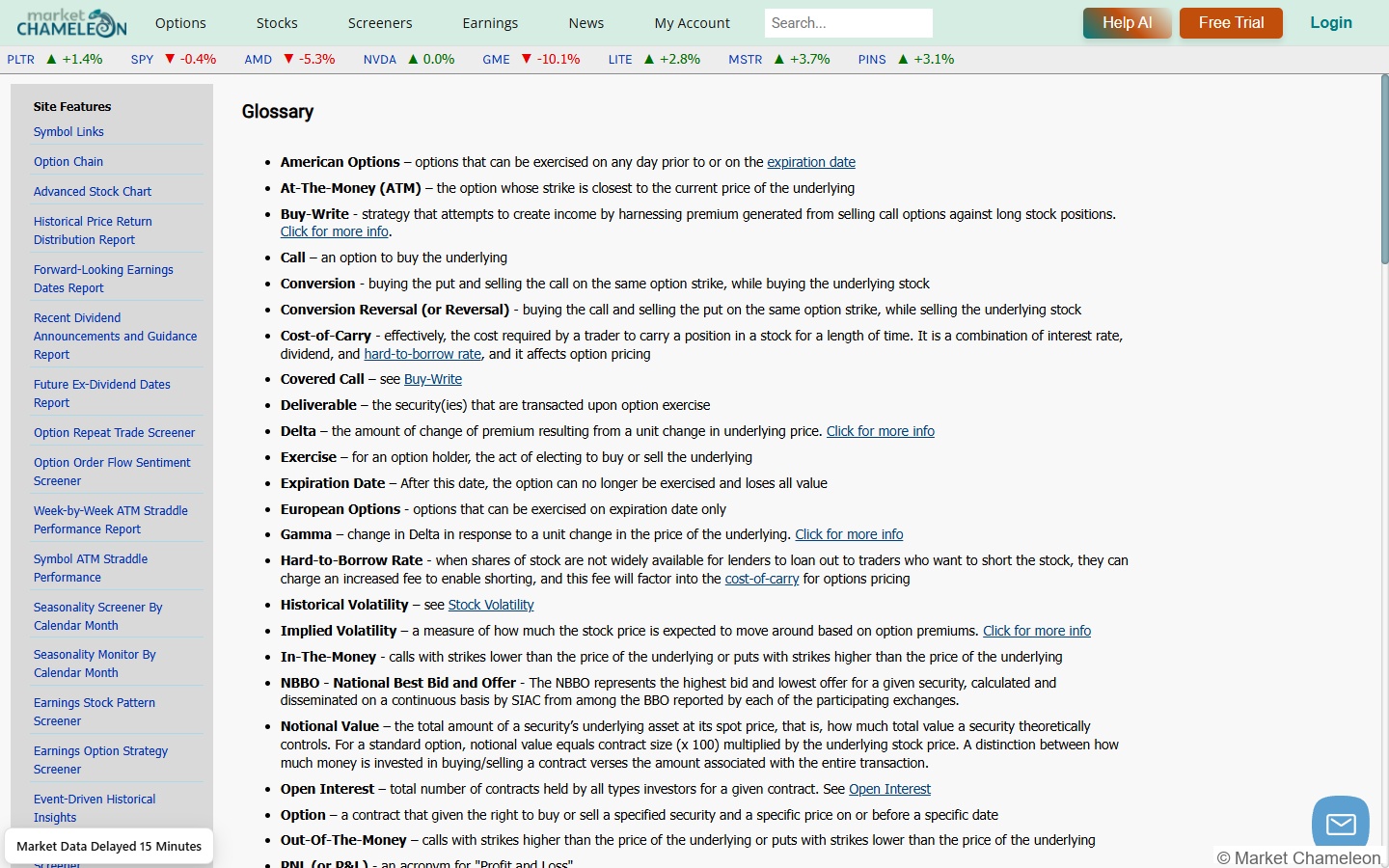 MarketChameleon 用語集（Glossary）ページ
