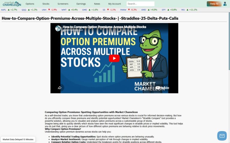 複数銘柄のオプションプレミアムを一括比較する方法｜MarketChameleonを使ったストラドル比較の手順