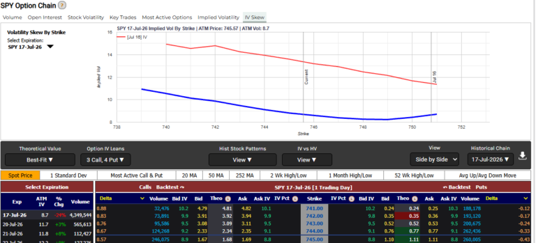 Market ChameleonのOption Chain「IV Skew」タブの使い方｜前日比でスキューの変化を読む