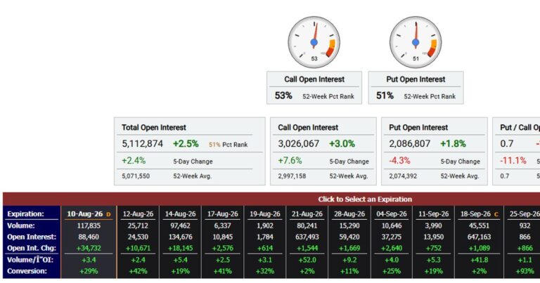 Market ChameleonのAAPL建玉サマリーと満期別のConversion